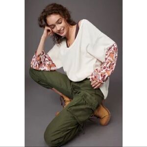 NEW Anthropologie Annette Poncho Floral Sleeve Pullover V-Neck Top Blouse Small